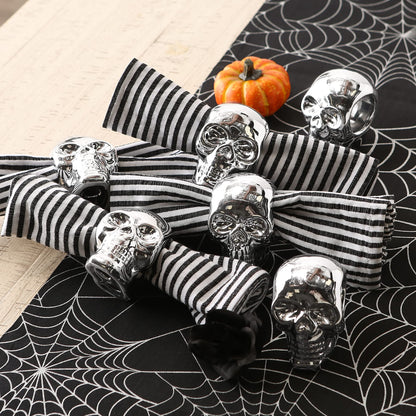 DII Halloween Napkin Rings Novelty Tabletop Décor Set, 3.25x2.25x3, Silver Skull, 6 Piece