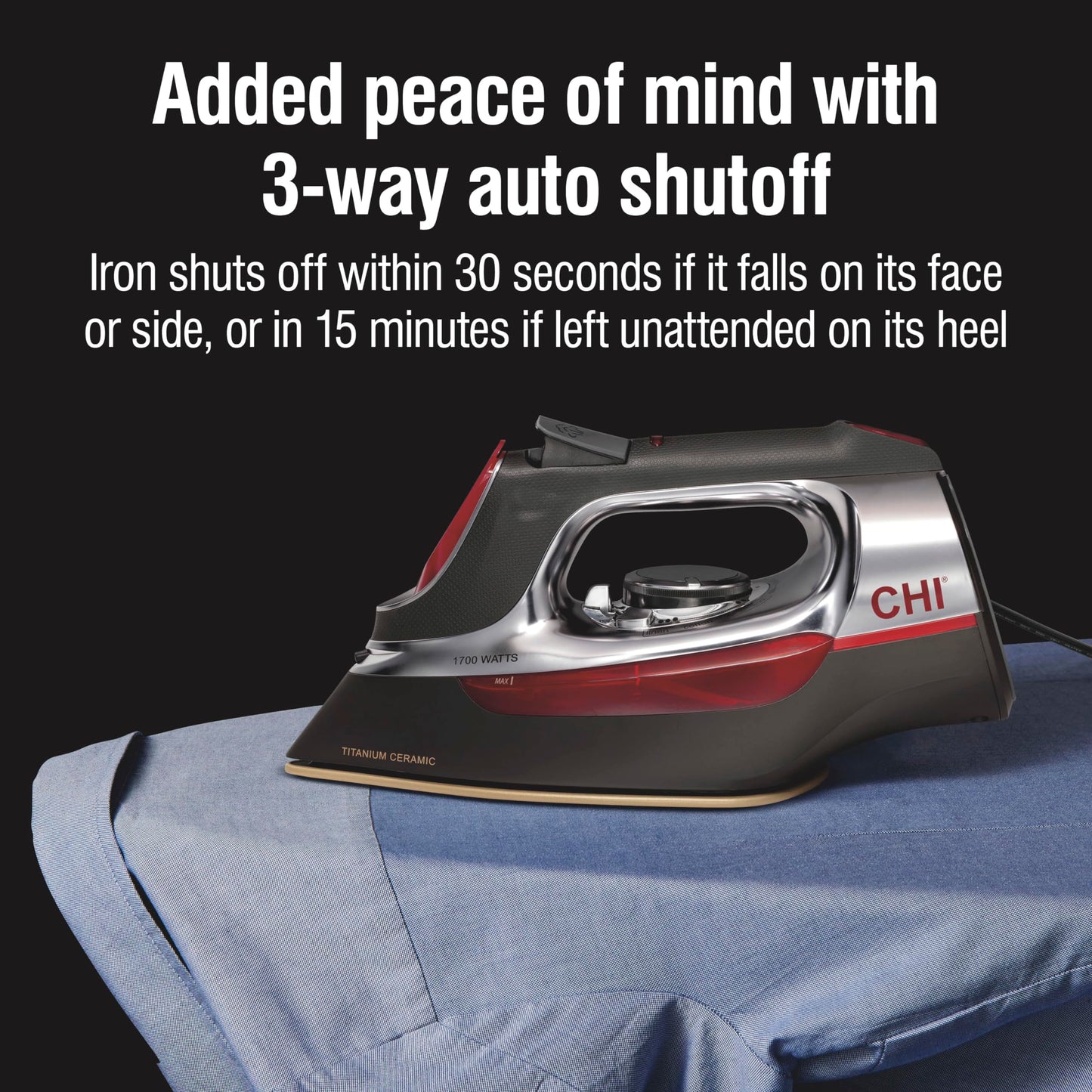 CHI Steam Iron for Clothes with 8’ Retractable Cord, 1700 Watts, 3-Way Auto Shutoff, 400+ Holes, Professional Grade, Temperature Control Dial, Titanium Infused Ceramic Soleplate, Silver (13106) CHI