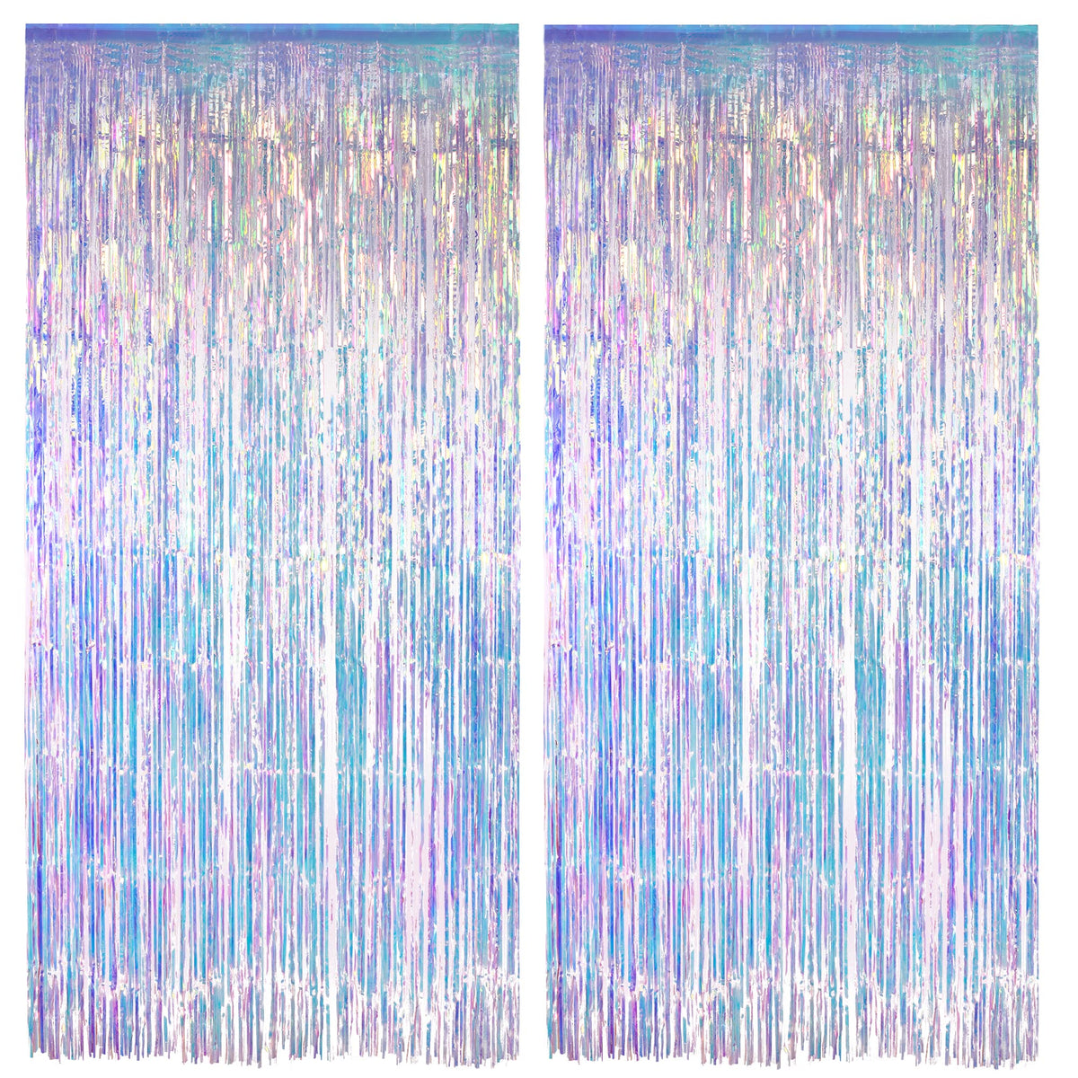 GREATRIL Iridescent Party Tinsel Fringe Backdrop Decorations - Holographic Foil Streamers Curtain for Frozen/Disco Ball/Mermaid/Birthday/Bachelorette/Winter/Christmas Themed - 3.2ft x 6.5ft - 2 PCS 🍁 All In One Marketplace Canada