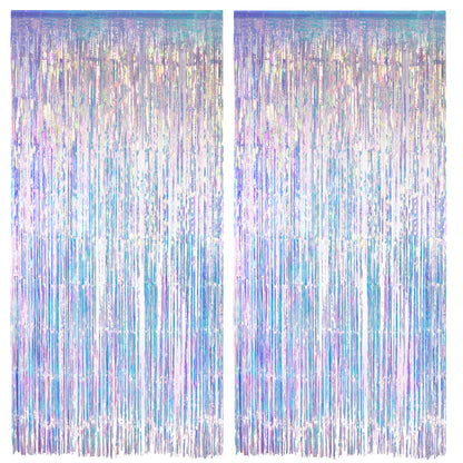 GREATRIL Iridescent Party Tinsel Fringe Backdrop Decorations - Holographic Foil Streamers Curtain for Frozen/Disco Ball/Mermaid/Birthday/Bachelorette/Winter/Christmas Themed - 3.2ft x 6.5ft - 2 PCS 🍁 All In One Marketplace Canada