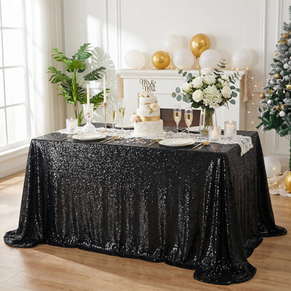Nappe à sequins noirs SoarDream 90x156 pouces rectangulaire pour mariage, anniversaire, fête prénatale, remise de diplôme, décoration de table de fête d'Halloween en intérieur et en extérieur