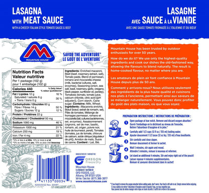 Mountain House Lasagna with Meat Sauce Pouch| Freeze Dried Backpacking & Camping Food | Survival & Emergency Food | Entree Meal | Easy to Prepare | Delicious and Nutritious | Single Pouch Mountain House