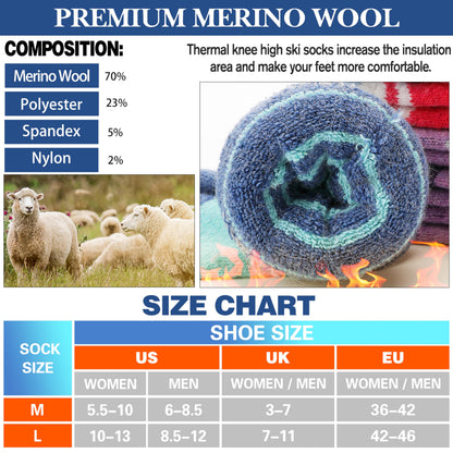 Merino Wool Ski Socks for Mens Womens Winter Thermal Warm Thick Snowboarding Skiing Knee High Socks for Cold Weather 3 Pairs Gifts Stocking Stuffers(Mixed Color,M) 🍁 All In One Marketplace Canada
