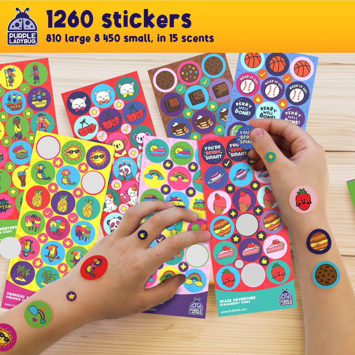 PURPLE LADYBUG 1260 Scratch and Sniff Stickers for Kids - Reward & Motivational Stickers - Smelly Stickers Teacher Must Haves for Classroom Essentials