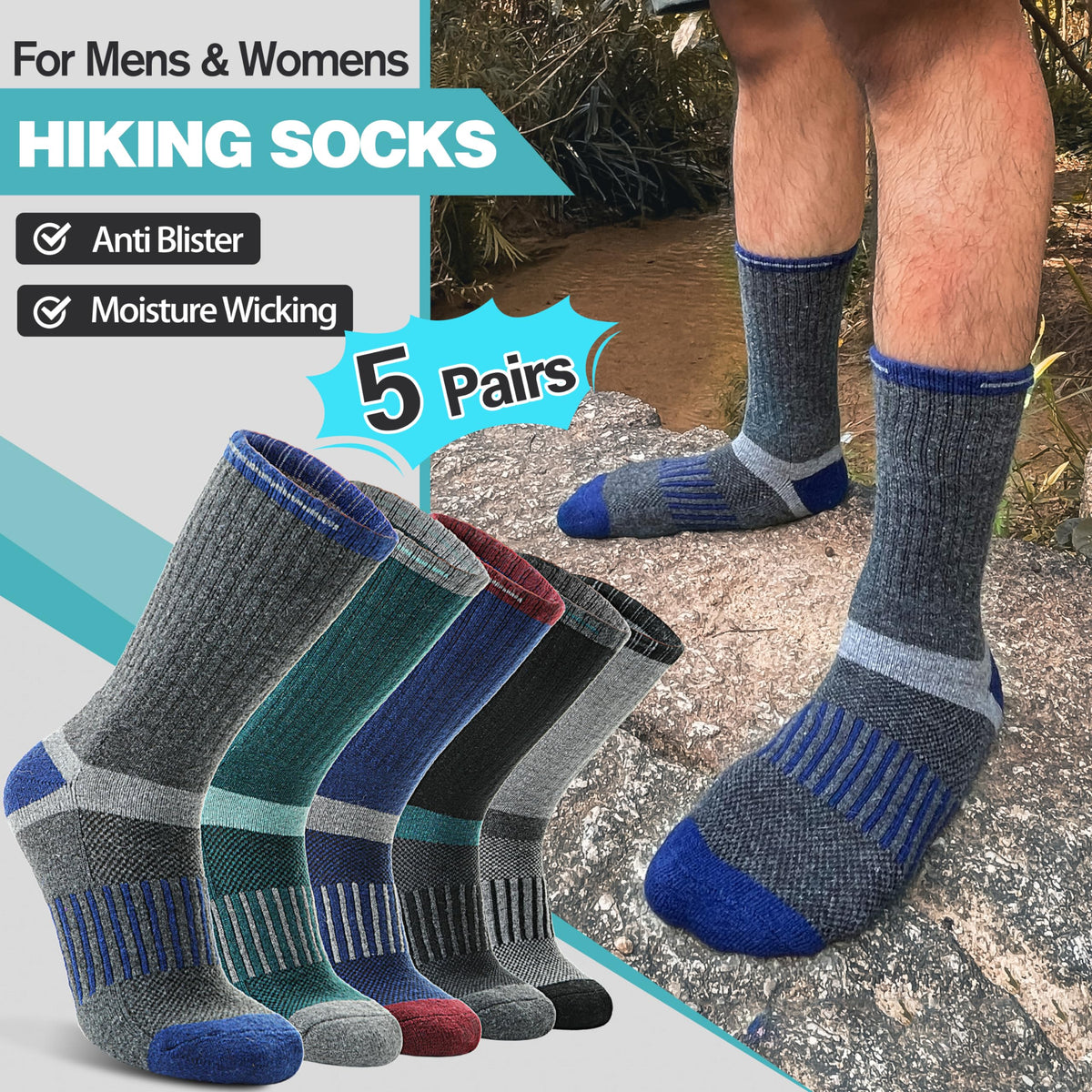 Merino Wool Hiking Socks for Women Men Thermal Warm Winter Crew Cozy Work Gifts Stocking Stuffers Socks for Women Men 5 Pairs (Dark,L) 🍁 All In One Marketplace Canada