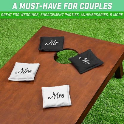 GoSports Wedding Theme Cornhole Bag Set - Includes 4 Black Mr Bags and 4 White Mrs Bags GoSports
