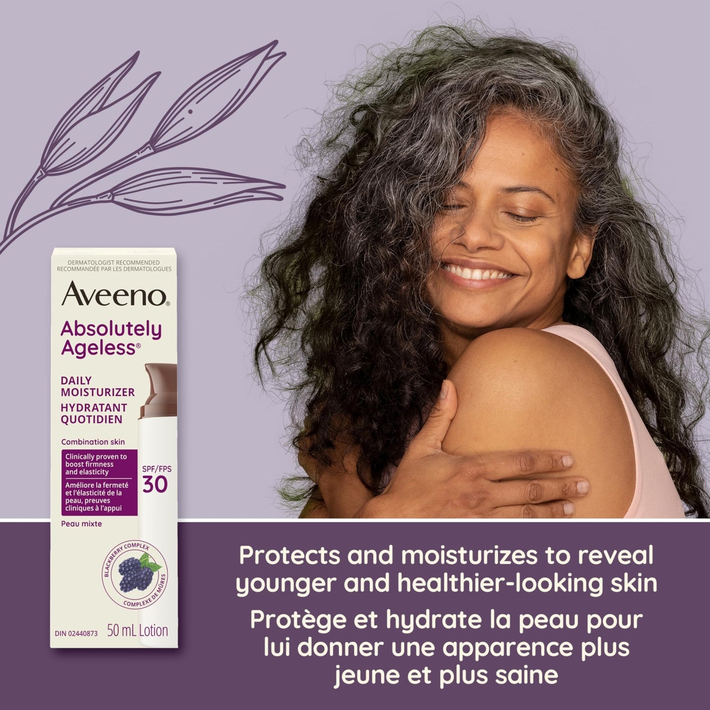 Aveeno Absolutely Ageless Daily Face Moisturizer with SPF 30 Sunscreen – Anti-Aging Wrinkle Cream with Blackberry Complex, Vitamins C & E – Hydrating Facial Moisturizer for Firmer Even Skin Tone 50 mL - Available at All In One Marketplace Canada
