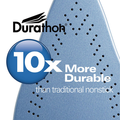 Hamilton Beach Steam Iron for Clothes with Durathon Nonstick Soleplate, Retractable Cord, Vertical Steam, Self-Clean, Anti-Drip, 1500 Watts, Blue, 19803