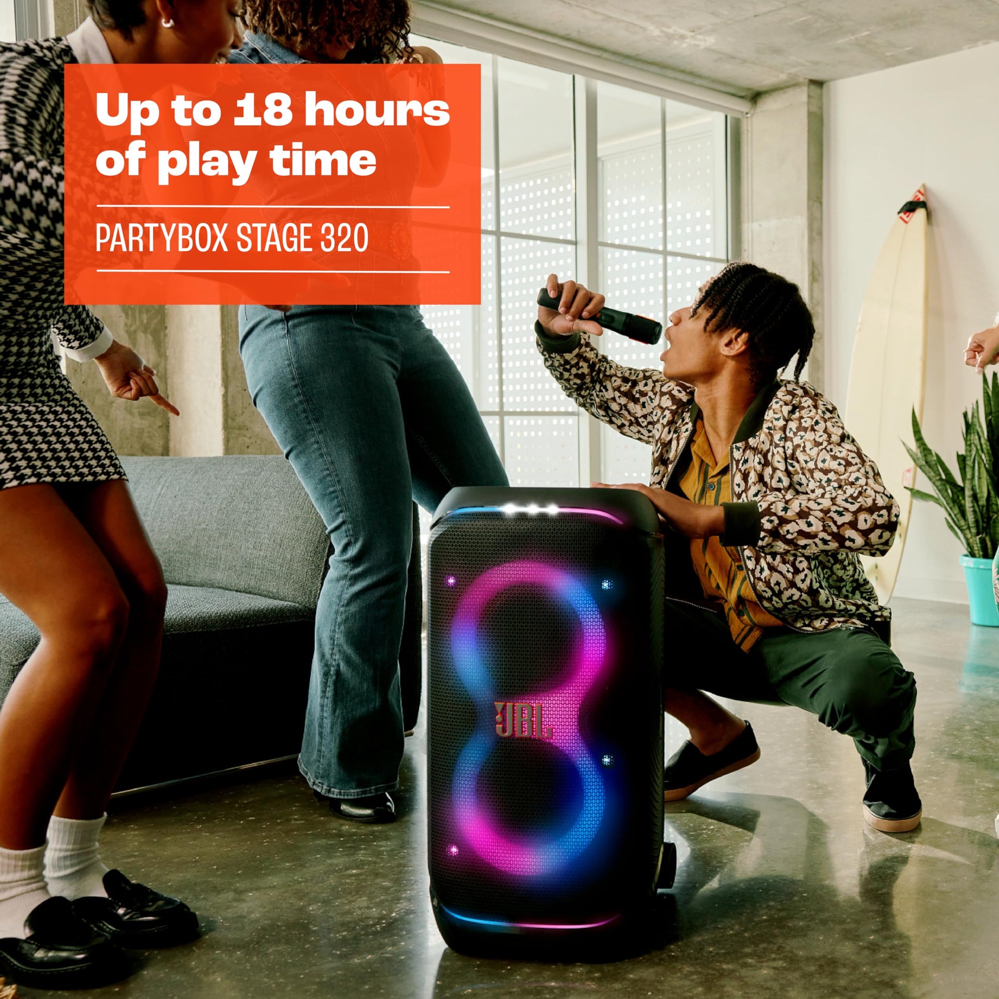 JBL PartyBox Stage 320 - Portable Party Speaker with Telescopic Handle & Wide, Sturdy Wheels, Powerful JBL Pro Sound, Futuristic lightshow, Up to 18 Hours of Play time, Splash Proof JBL