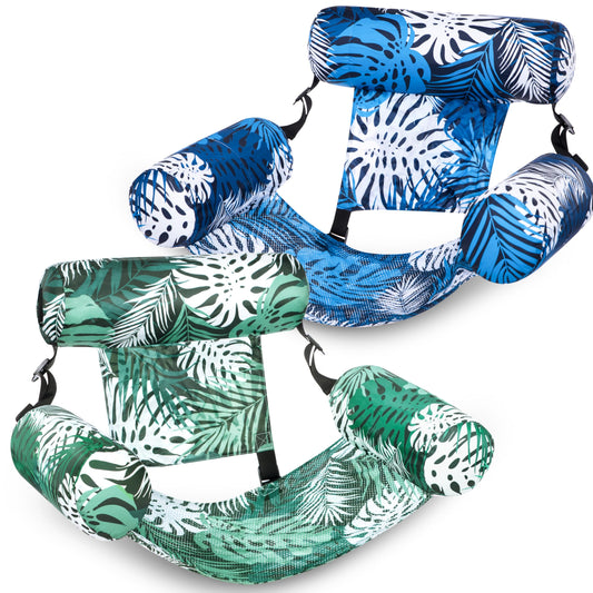 SLOOSH Inflatable Pool Floats Adult,2 Packs Floating Lounge Chairs,Blow up Pool Noodles for Adult Heavy Duty,Floating Chair for Party Summer Water Beach Lake Fun,Tropical Leaves-Green,Blue
