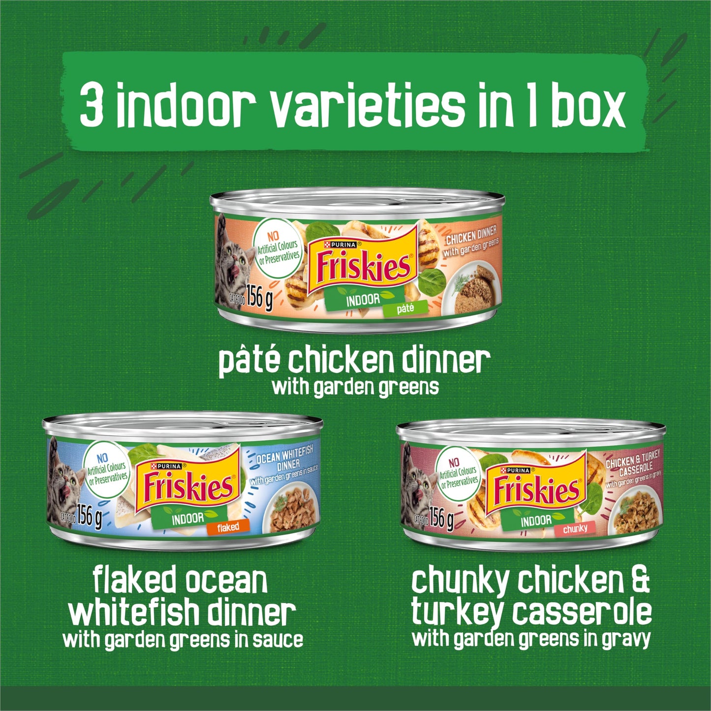 Friskies Indoor Wet Cat Food, Variety Pack 3 Flavours - 156 g Can (24 Pack) - Available at All In One Marketplace Canada