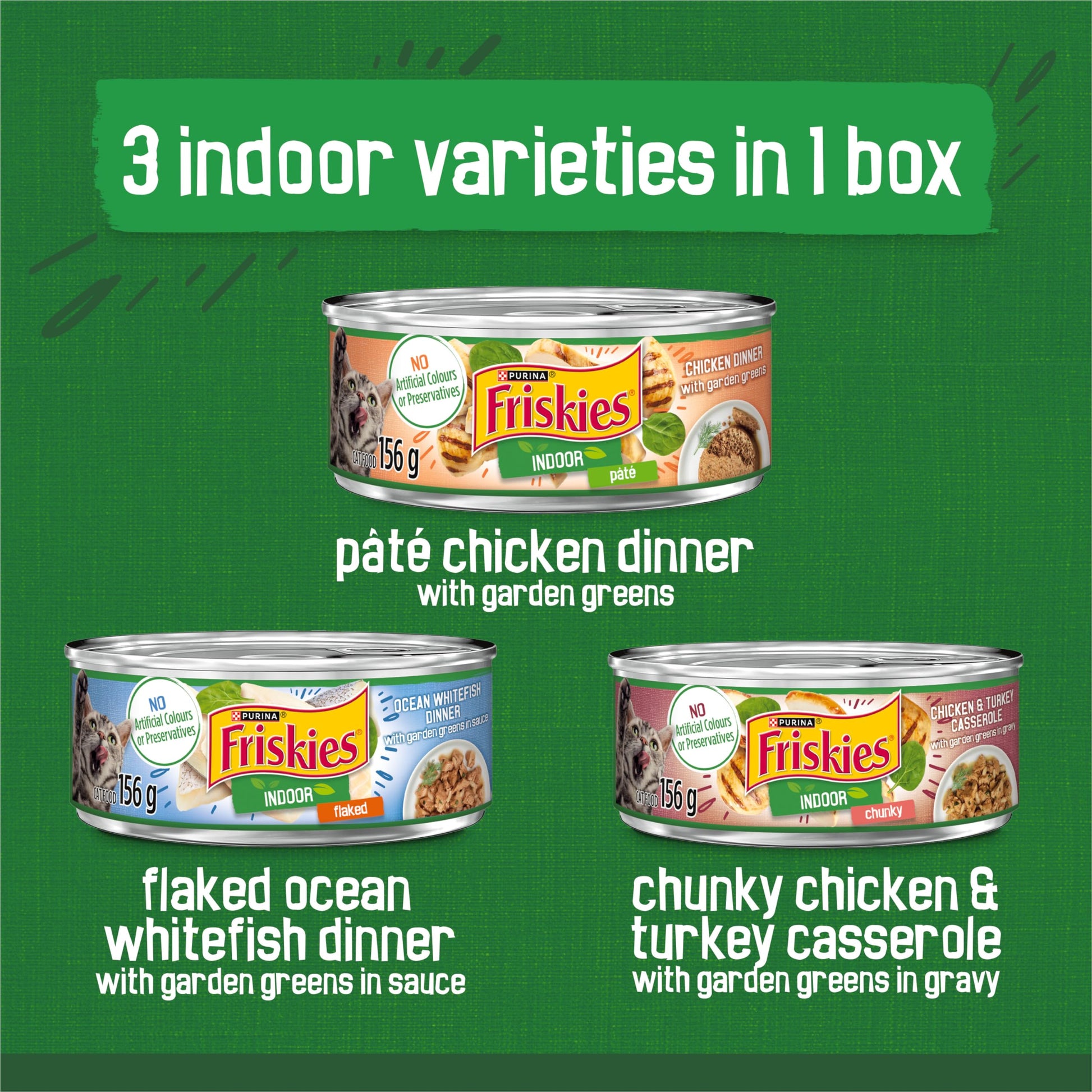 Friskies Indoor Wet Cat Food, Variety Pack 3 Flavours - 156 g Can (24 Pack) - Available at All In One Marketplace Canada