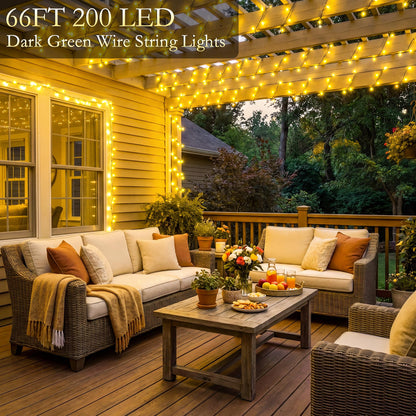 Soagrc 66FT 200 LED Warm White Fairy Lights, Dark Green Wire 8 Modes Timer, IP44 Waterproof Outdoor Indoor String Lights for Patio Garden Backyard Bedroom Classroom Weeding Christmas Decor 🍁 All In One Marketplace Canada
