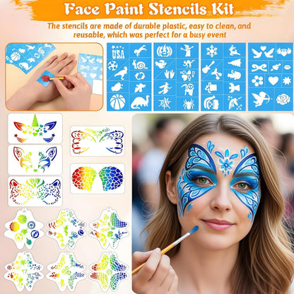 Face Painting Kit Professional for Kids Adults,12 x 10g Split Cake Face Paint Palette Water Activated Face Paint with Stencil Brush Sponge, Rainbow Facepaint Makeup Kit for Halloween Party Body Paint 🍁 All In One Marketplace Canada