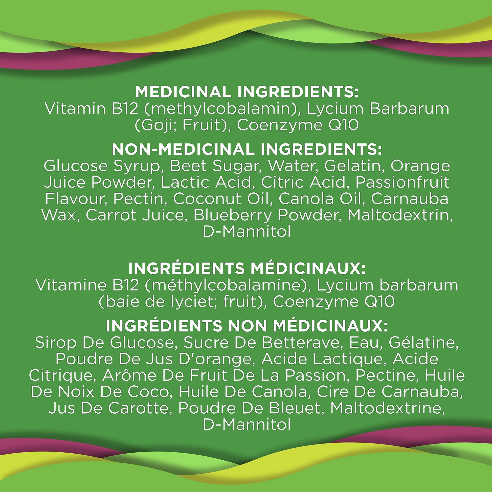 OLLY Daily Energy Gummy Supplement 100% caffeine-free energy vitamins Tropical Passion blend of vitamin B12, CoQ10 & Goji Berry 30 day supply 60 gummies - Available at All In One Marketplace Canada