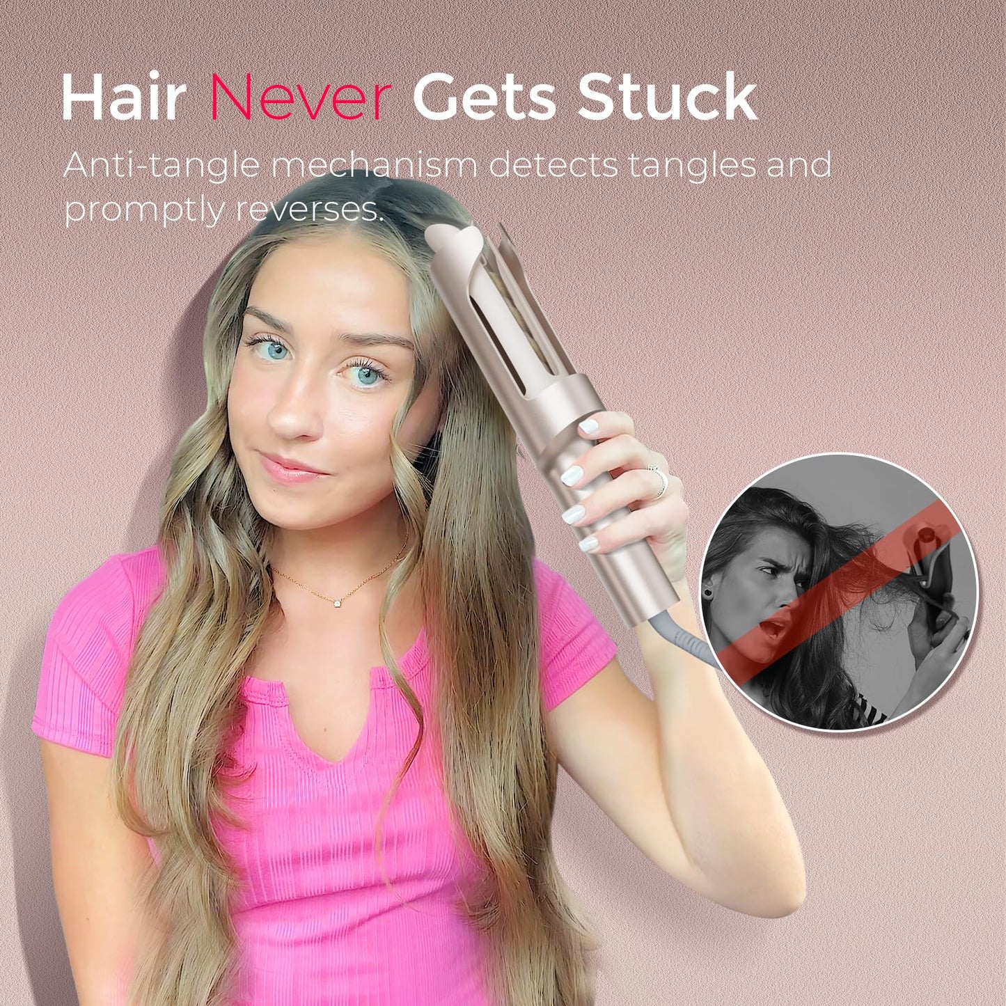 TYMO CurlPro Plus Automatic Curling Iron - Upgraded Rotating Barrel Curling Wand, Hair Curler Automatic for Women, Anti-Scald, Tangle-Free, 600M Ionic, Dual Voltage, Gold,1 inch - Available at All In One Marketplace Canada