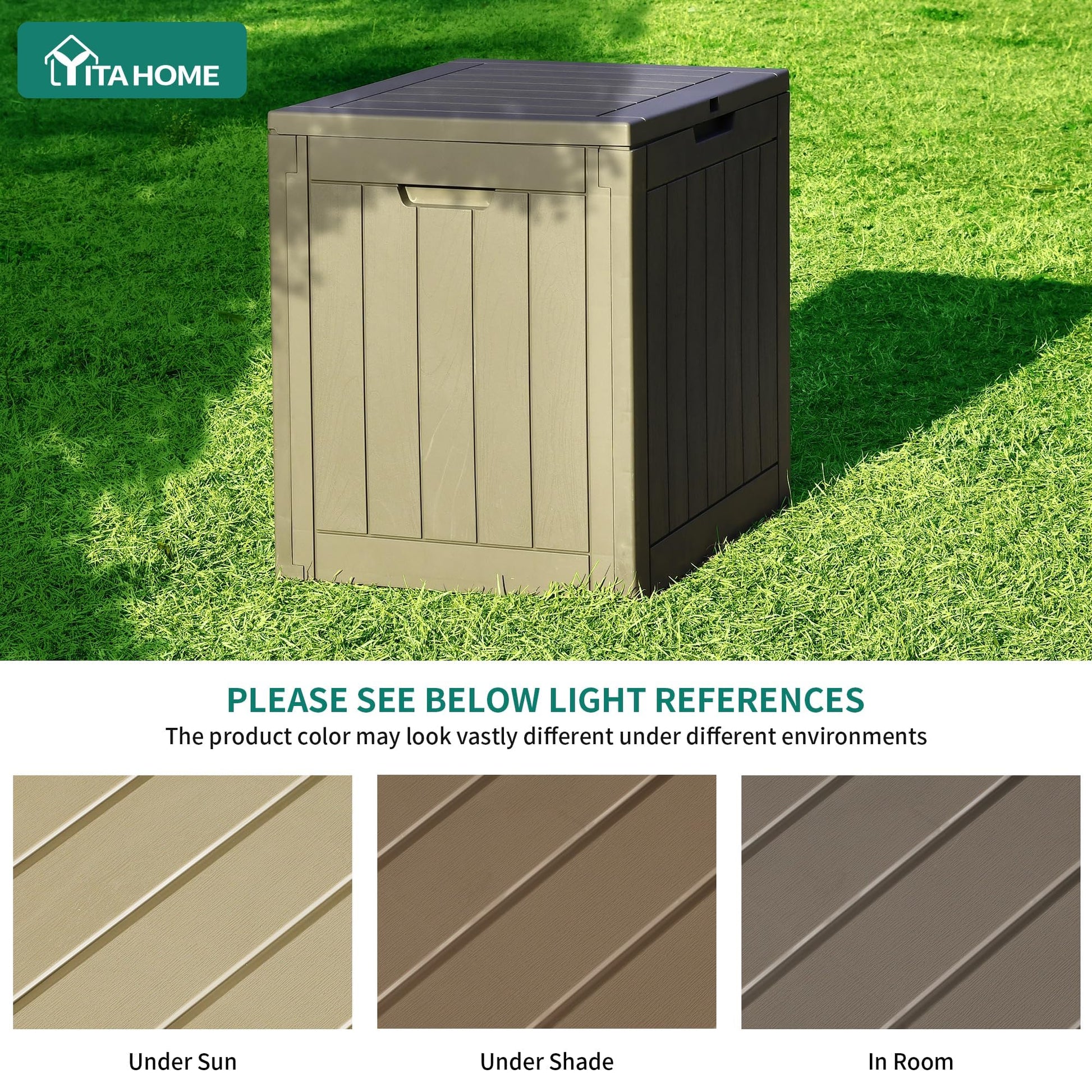 YITAHOME 31 Gallon Outdoor Storage Deck Box, Waterproof Resin Package Delivery and Storage Box with Lockable Lid for Patio Furniture Cushions, Pool Accessories, Garden Tools, Taupe YITAHOME