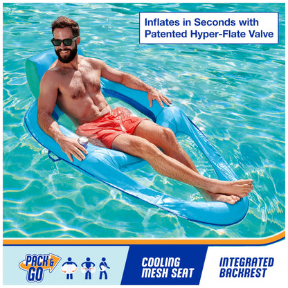 SwimWays Spring Float Premium XL Recliner Chair, Inflatable Pool Floats Adult with Fast Inflation, 25% Larger Than Recliner, Supports Up to 300 lbs