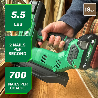 Metabo HPT 18V MultiVolt™ 18-Ga Compact Cordless Brad Nailer Kit, Includes 1-18V 2.0 Ah Battery, NT1850DGM Metabo HPT