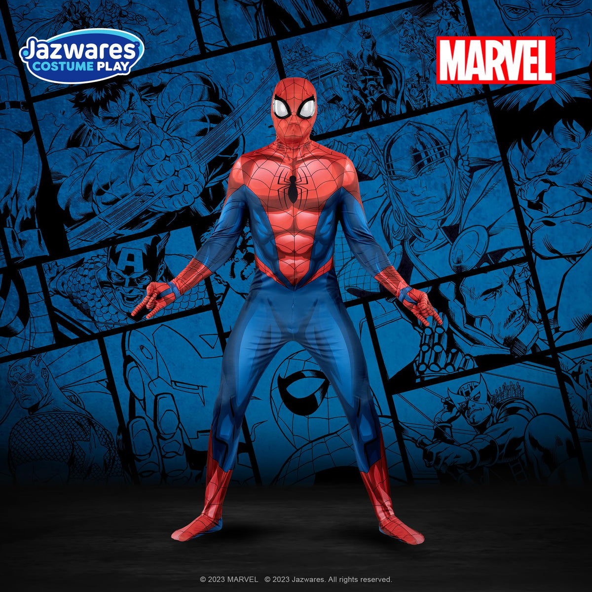 Costume de luxe officiel pour adulte MARVEL Spider-Man, style Zentai - Spandex extensible avec fermetures éclair dissimulées et fentes aux poignets (L)
