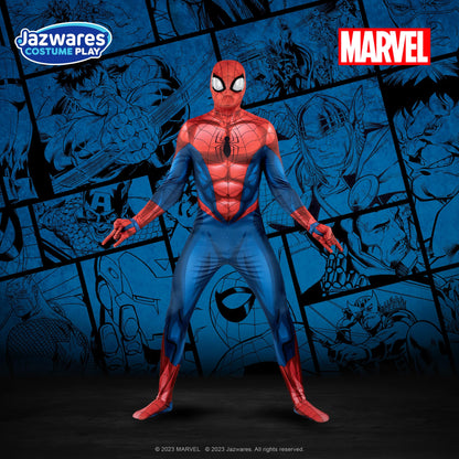 Costume de luxe officiel pour adulte MARVEL Spider-Man, style Zentai - Spandex extensible avec fermetures éclair dissimulées et fentes aux poignets (L)