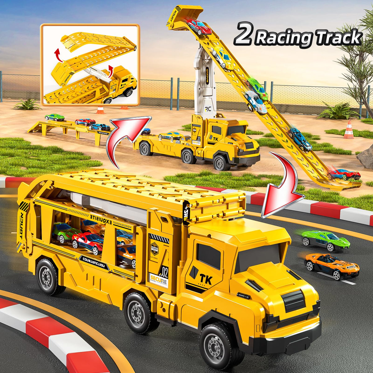 Transport Truck Toy for Kids, Transport Vehicle with Double Race Ramp Track 🍁 All In One Marketplace Canada