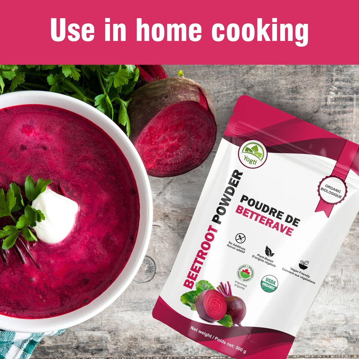Yogti Organic Beetroot Powder 500g – Pure, Non-GMO, Vegan, Gluten-Free – Fine Red Beet Powder for Smoothies, Baking, Lattes & Natural Color – Premium Superfood Ingredient - 1 Count Yogti