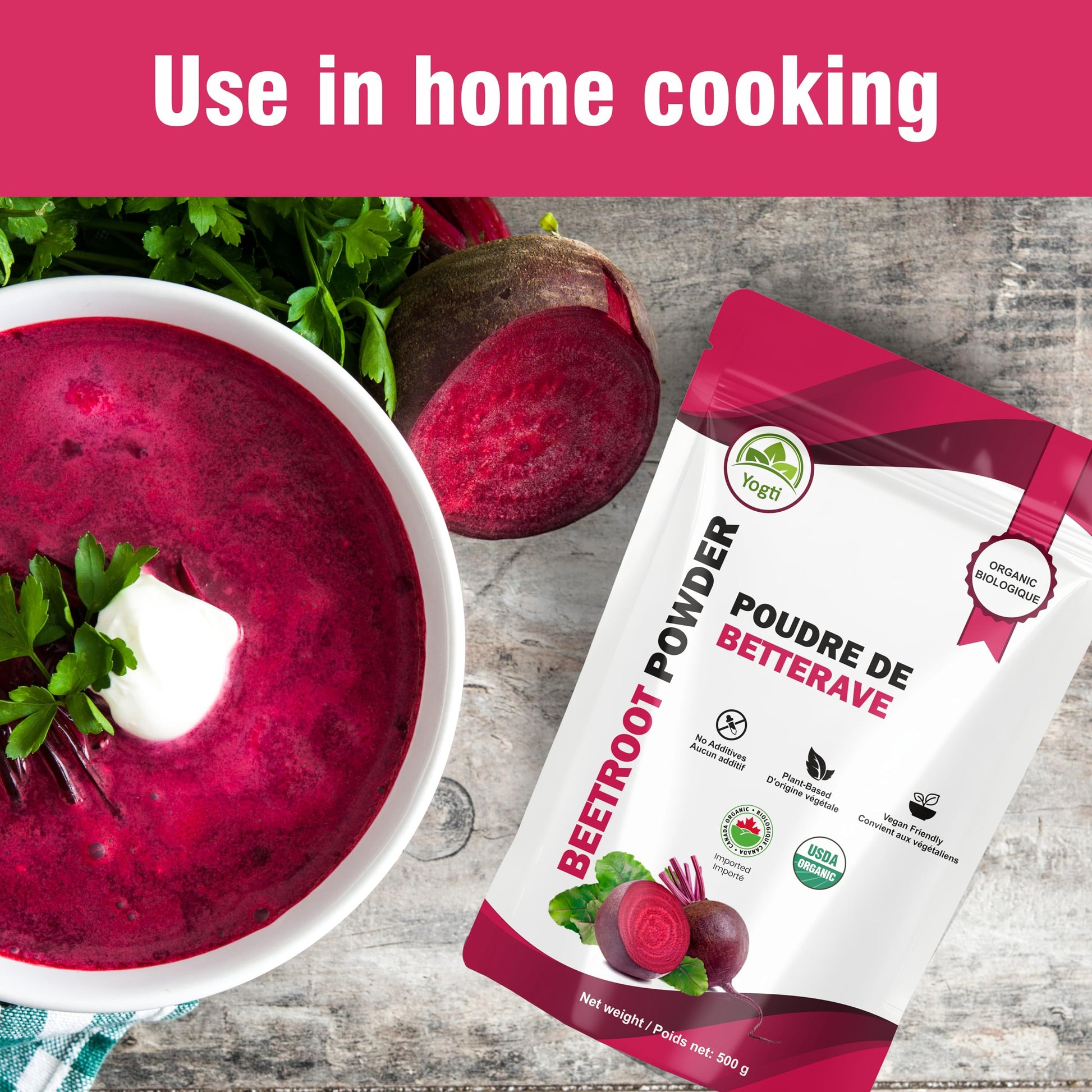 Yogti Organic Beetroot Powder 500g – Pure, Non-GMO, Vegan, Gluten-Free – Fine Red Beet Powder for Smoothies, Baking, Lattes & Natural Color – Premium Superfood Ingredient - 1 Count Yogti