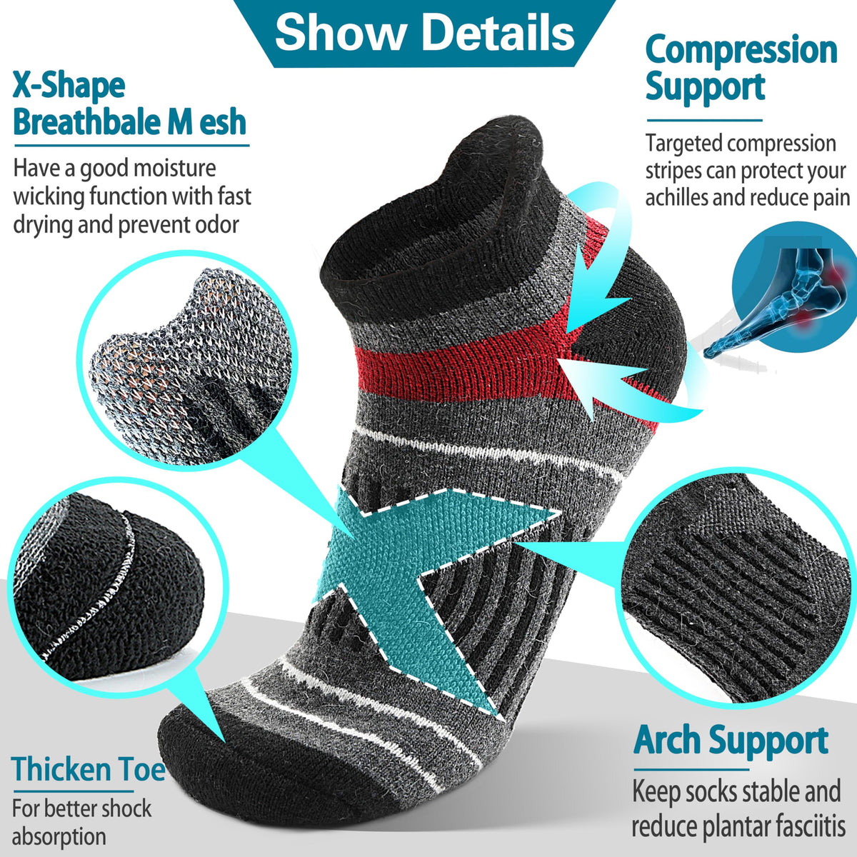Merino Wool Ankle Hiking Running Socks Warm Thermal Winter Thick Compression Cushion No Show Moisture Wicking Gifts Stocking Stuffers Socks for Men 6 Pairs(Mix,L) 🍁 All In One Marketplace Canada