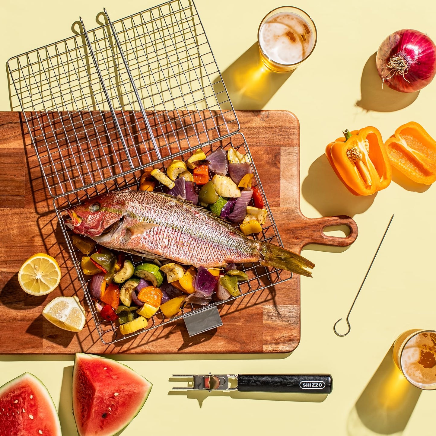 SHIZZO Grill Basket Value Set, Barbecue BBQ Grilling Basket , Stainless Steel Large Folding Grilling baskets With Handle, Portable Outdoor Camping BBQ Rack for Fish, Shrimp, Vegetables, Barbeque Griller Cooking Accessories, Gift, Gifts for father, dad, hu - Available at All In One Marketplace Canada
