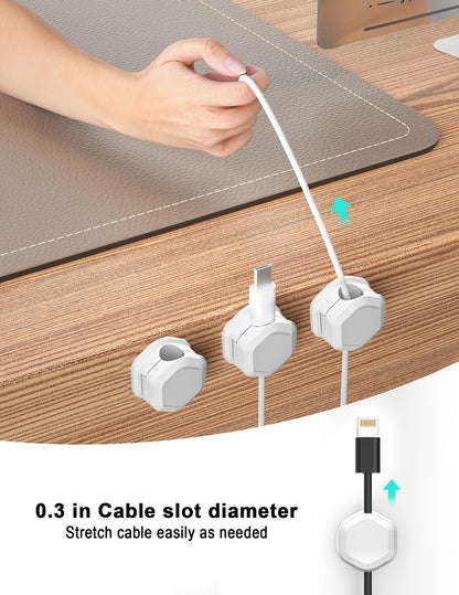 TINGHUI 8 Pack Cord Holder - Cord Organizer - Magnetic Cable Clips - Cord Organizer for Desk, Nightstand, Phone Charger, Computer, Home, Office, Car (White)