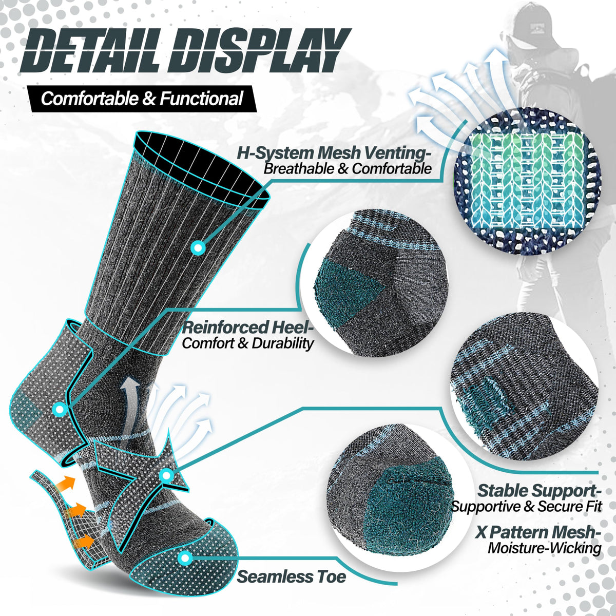 ANTSANG Merino Wool Hiking Socks, Crew Boot Work Socks for Men Women 🍁 All In One Marketplace Canada