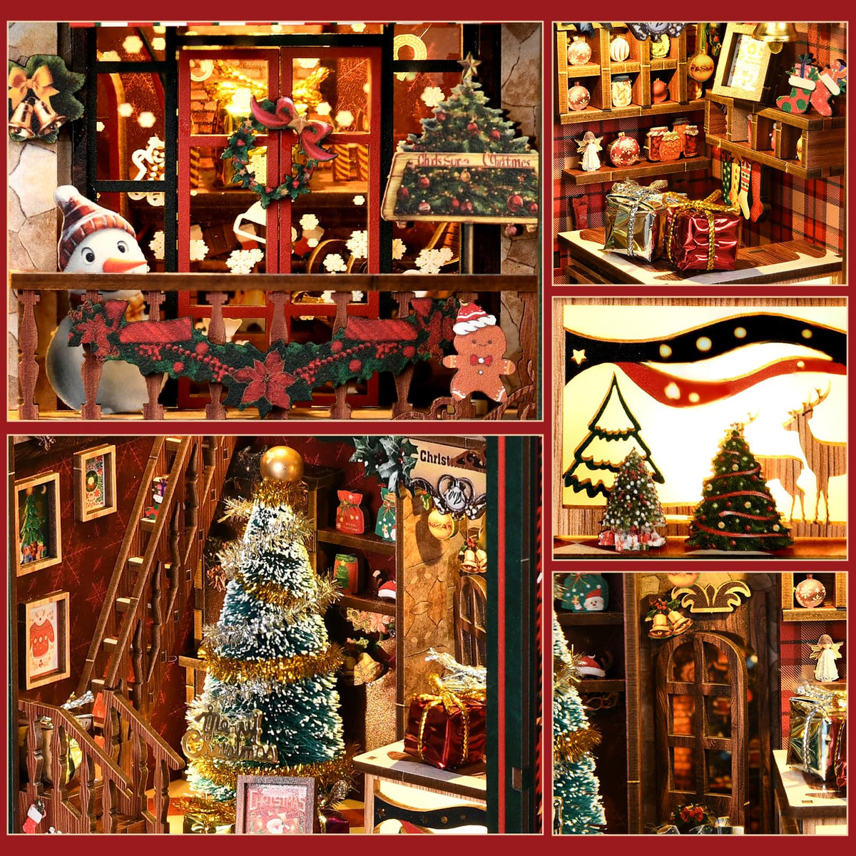 Christmas Book Nook Kit, DIY Miniature House Dollhouse Kit for Adults and Teens, Music Box, LED, 3D Wooden Puzzle Booknook Tiny House Bookshelf Christmas Decor, Gift for Family, Friends 🍁 All In One Marketplace Canada