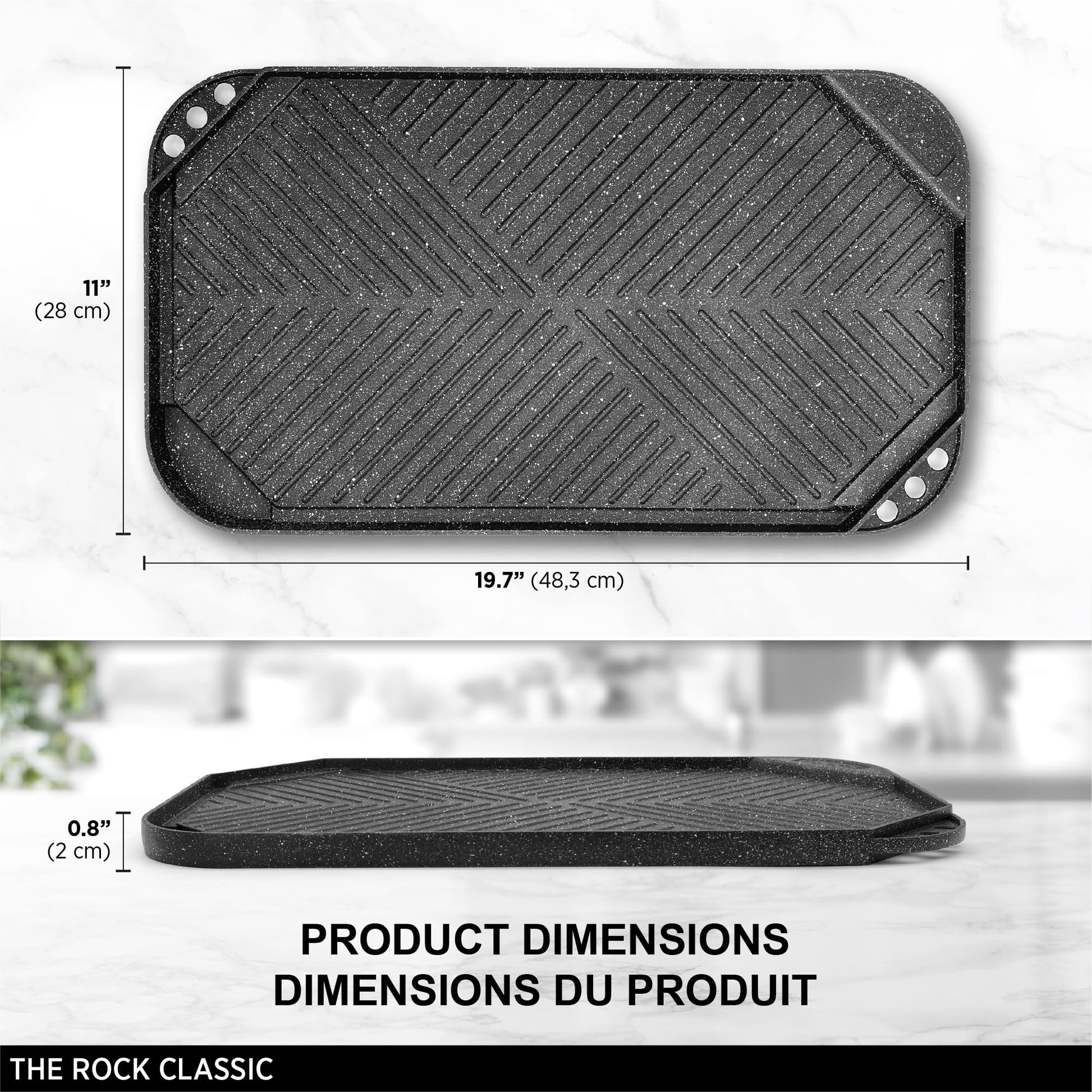 Starfrit The Rock 50x28cm (19.7" x 11") Non-Stick Reversible Grill & Griddle - Durable Forged Aluminum - Oven Safe - PFOA Free - Easy to Clean - Black - Available at All In One Marketplace Canada