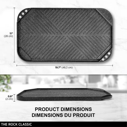 Starfrit The Rock 50x28cm (19.7" x 11") Non-Stick Reversible Grill & Griddle - Durable Forged Aluminum - Oven Safe - PFOA Free - Easy to Clean - Black - Available at All In One Marketplace Canada