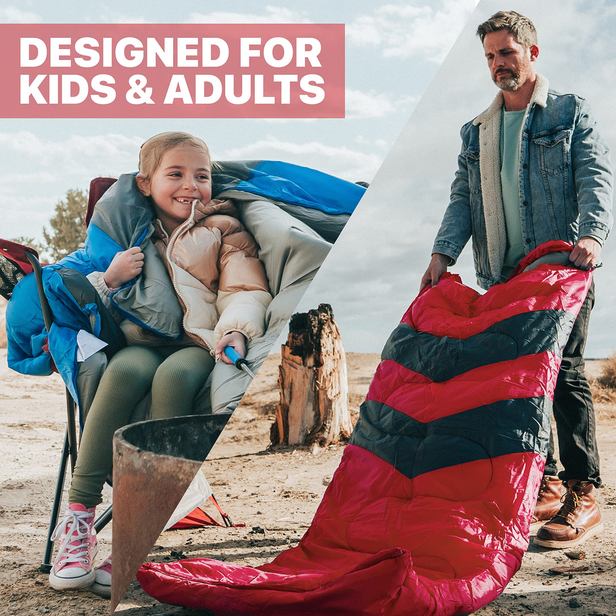 MalloMe Sleeping Bag for Adults Kids Boys & Girls for Winter, Fall & Spring - Single & Double - Waterproof Lightweight & Portable Backpacking Camping & Hiking Outdoor Travel with Compact Bag 🍁 All In One Marketplace Canada