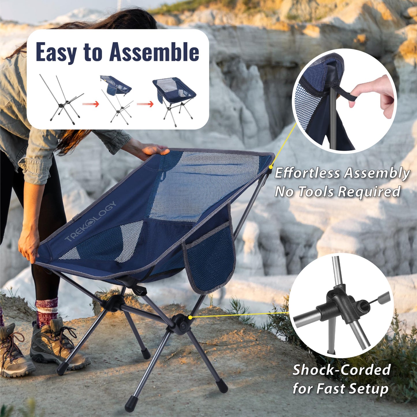 TREKOLOGY lightweight Camping Chairs for Adults - Compact & Ultralight Portablefor for Outdoor Adventures, Hiking, Backpacking – Comfortable Chaise Camping Compacte & Durable YIZI GO Chaise de Camping