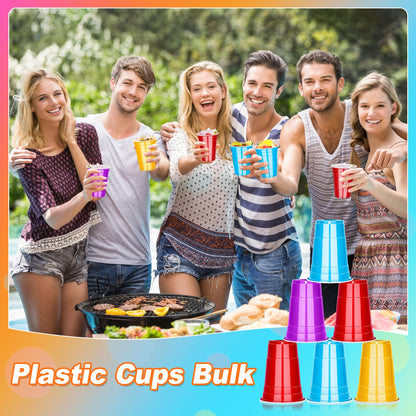 100 Pcs 16 Oz Disposable Plastic Cups, 4Color Party Drinking Cup for Picnic 🍁 All In One Marketplace Canada