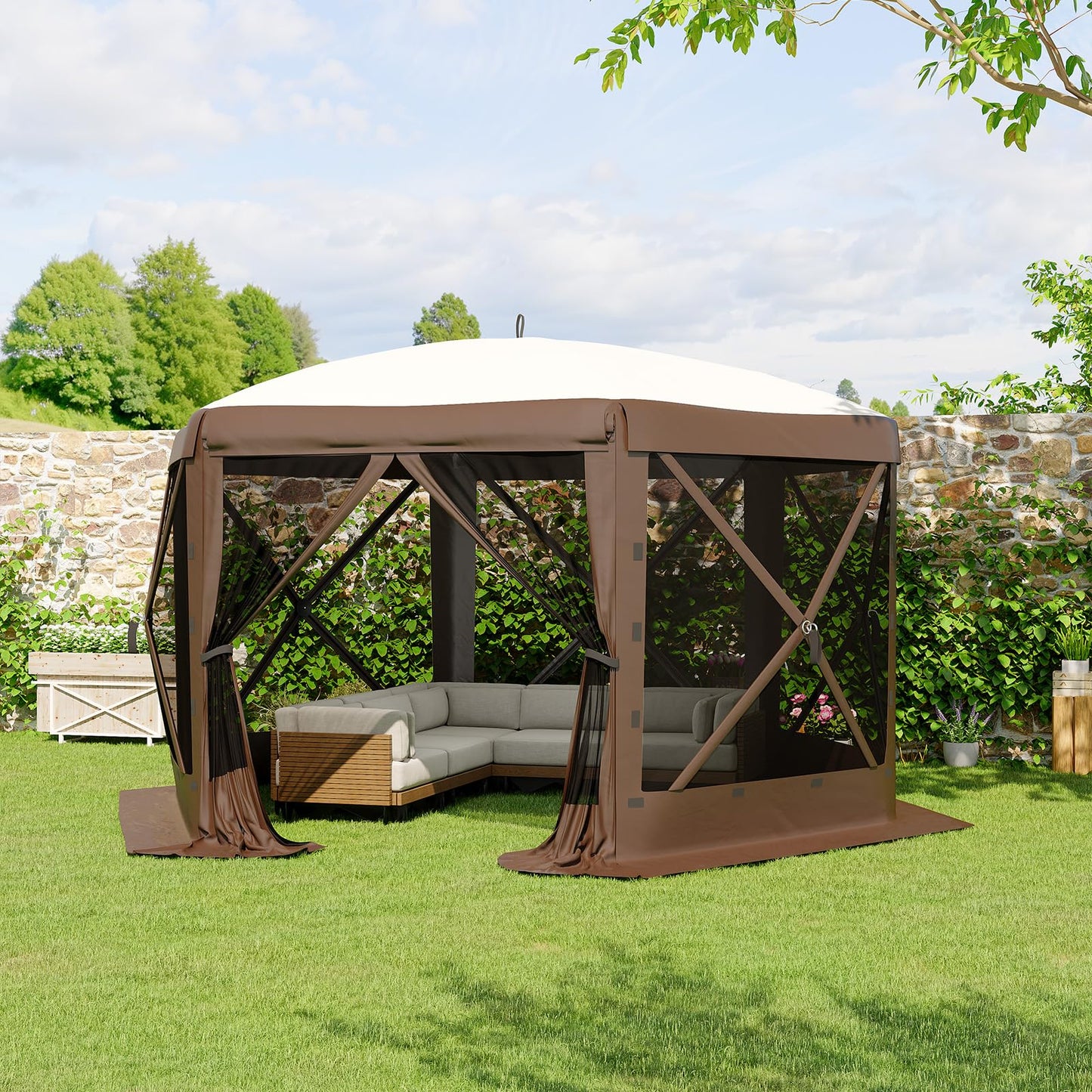 Garvee 13x13 Pop Up Gazebo, 6 Wind Panels, Instant Setup, Full Mesh, Khaki 🍁 All In One Marketplace Canada