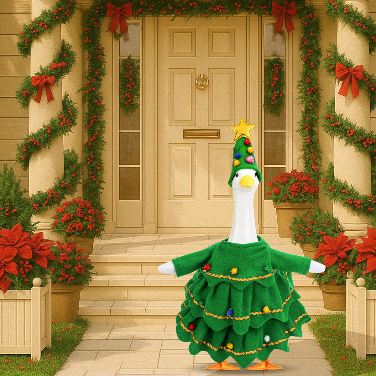 2Pcs Christmas Tree Porch Goose Outfit, Lawn Goose Statue Xmas Tree Costume 🍁 All In One Marketplace Canada