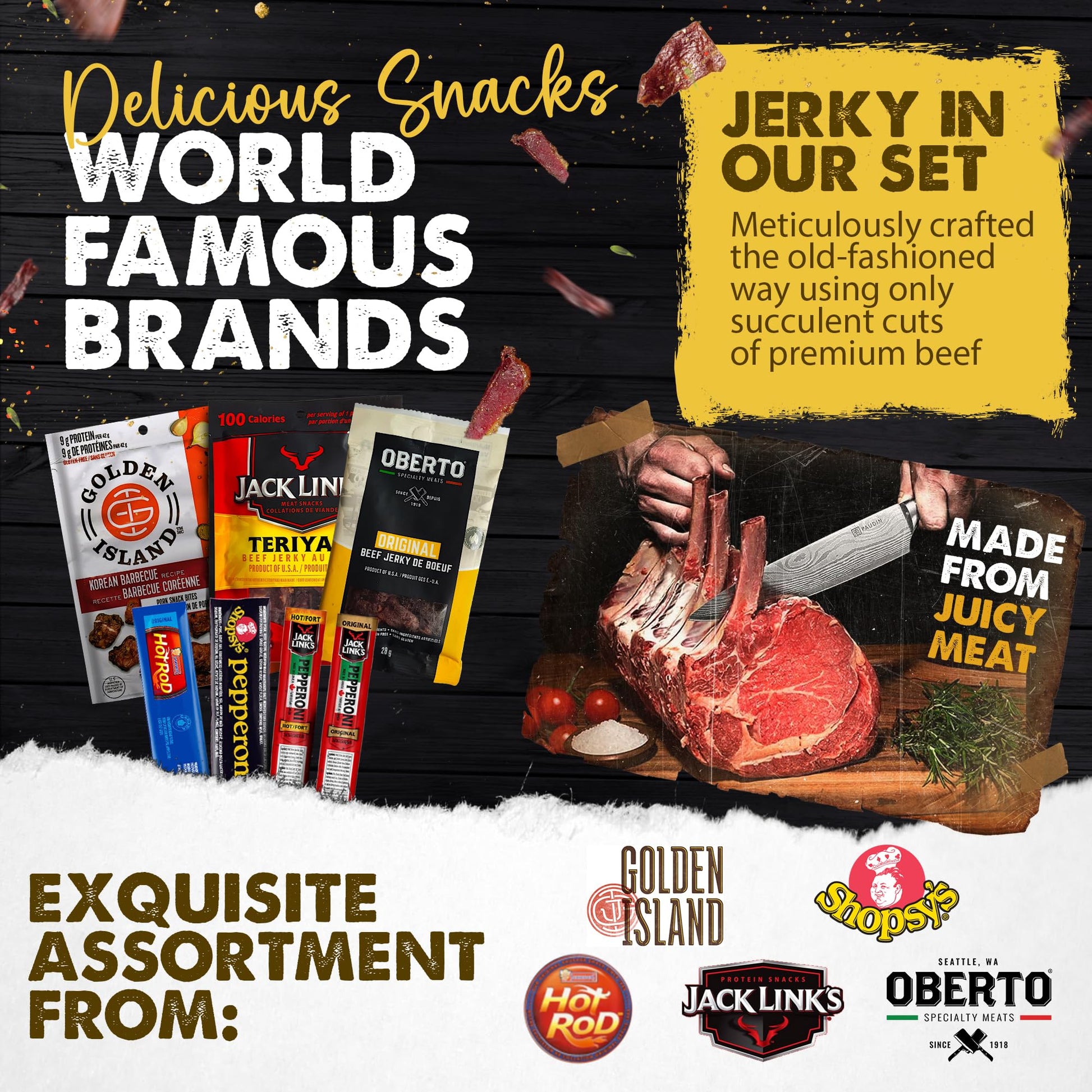 Premium Beef Jerky & Meat Snack Gift Box – Gourmet Assortment with Jack Links, Hot Rods & Oberto
