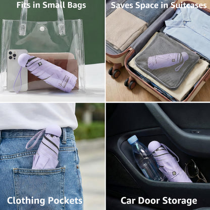 BAODINI Travel Mini Umbrella for Purse With Case-Small Compact UV Umbrella Protection Sun-Lightweight Tiny Pocket Umbrella Sun Blocking for Women, Girls and Men - Available at All In One Marketplace Canada