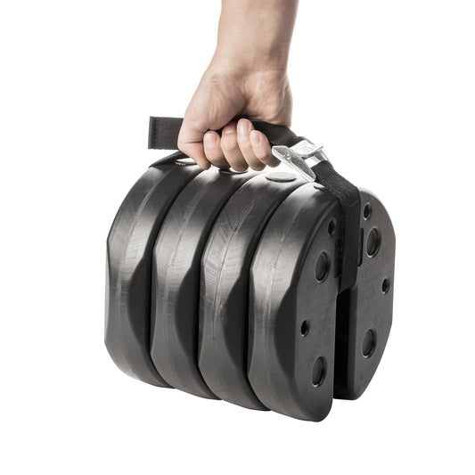 US Weight 40 Pound Canopy Weight Set of 4 and Carry Strap with No-Pinch Design - Easy Installation and Removal to Secure Tents, Canopies, and Umbrellas at Outdoor Events US Weight