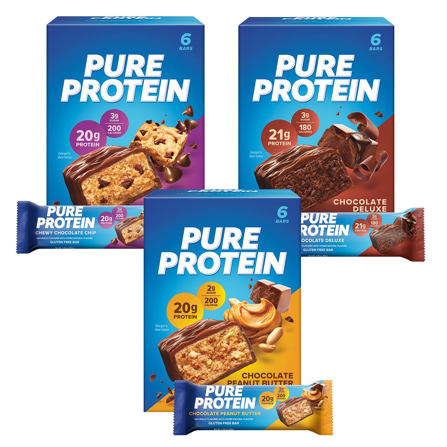 Pure Protein Variety Pack - 18 Bars (Chocolate Peanut Butter, Chewy Chocolate Chip, Chocolate Deluxe)