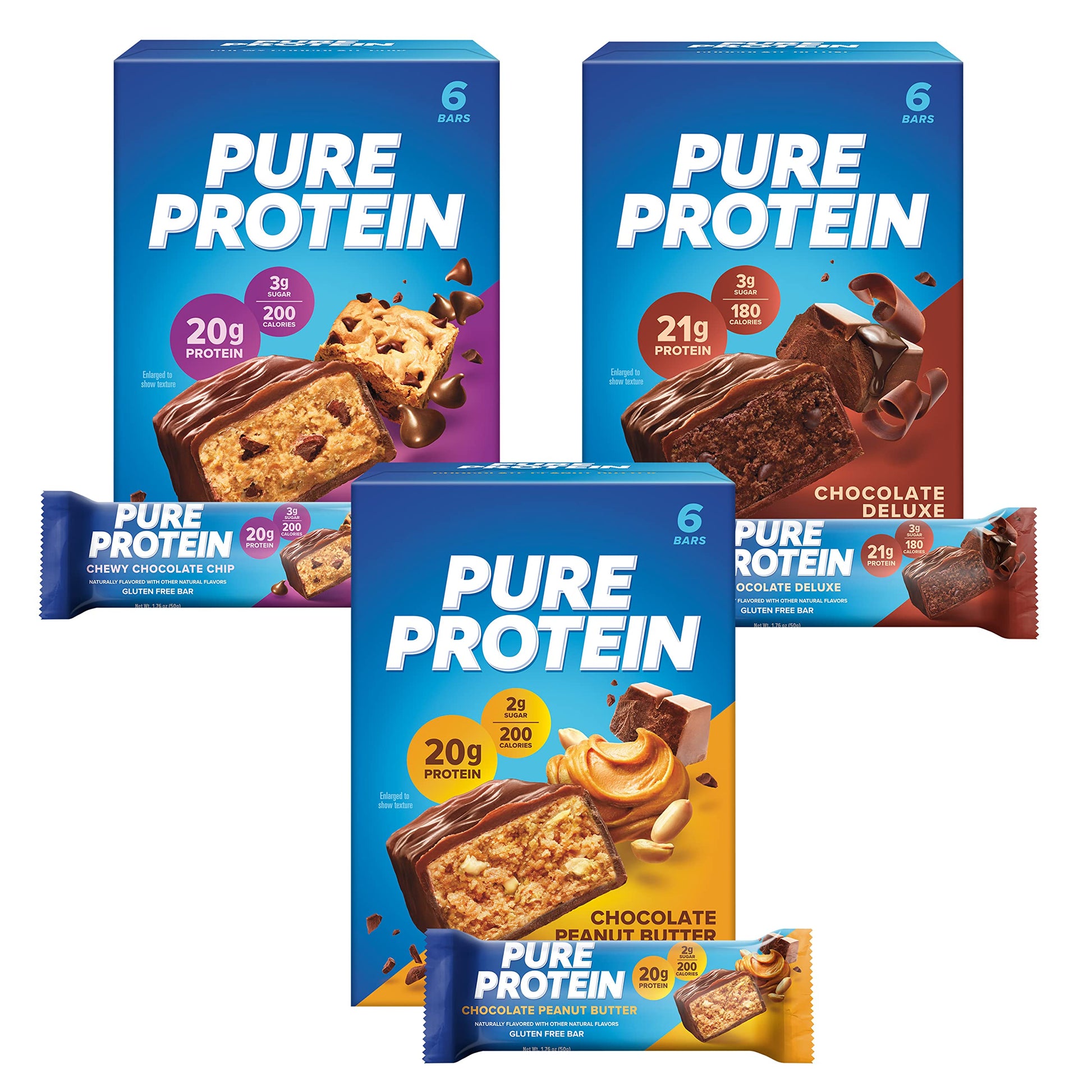 Pure Protein Variety Pack - 18 Bars (Chocolate Peanut Butter, Chewy Chocolate Chip, Chocolate Deluxe)