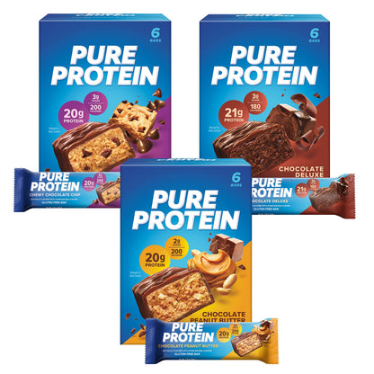 Pure Protein Variety Pack - 18 Bars (Chocolate Peanut Butter, Chewy Chocolate Chip, Chocolate Deluxe)