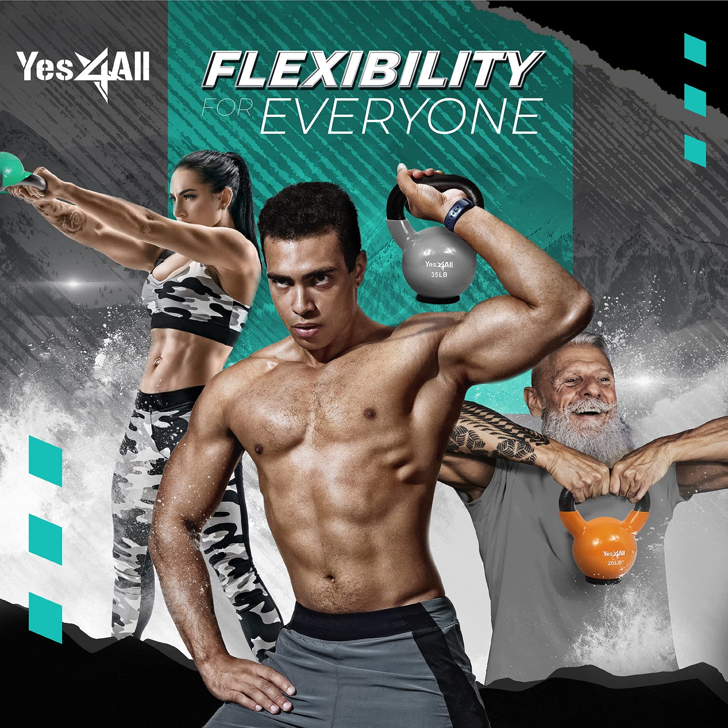 Yes4All Vinyl Coated Kettlebell with Protective Rubber Base, Strength Training Kettlebells for Weightlifting, Conditioning, Strength & Core Training (10 lbs - Mint) Yes4All