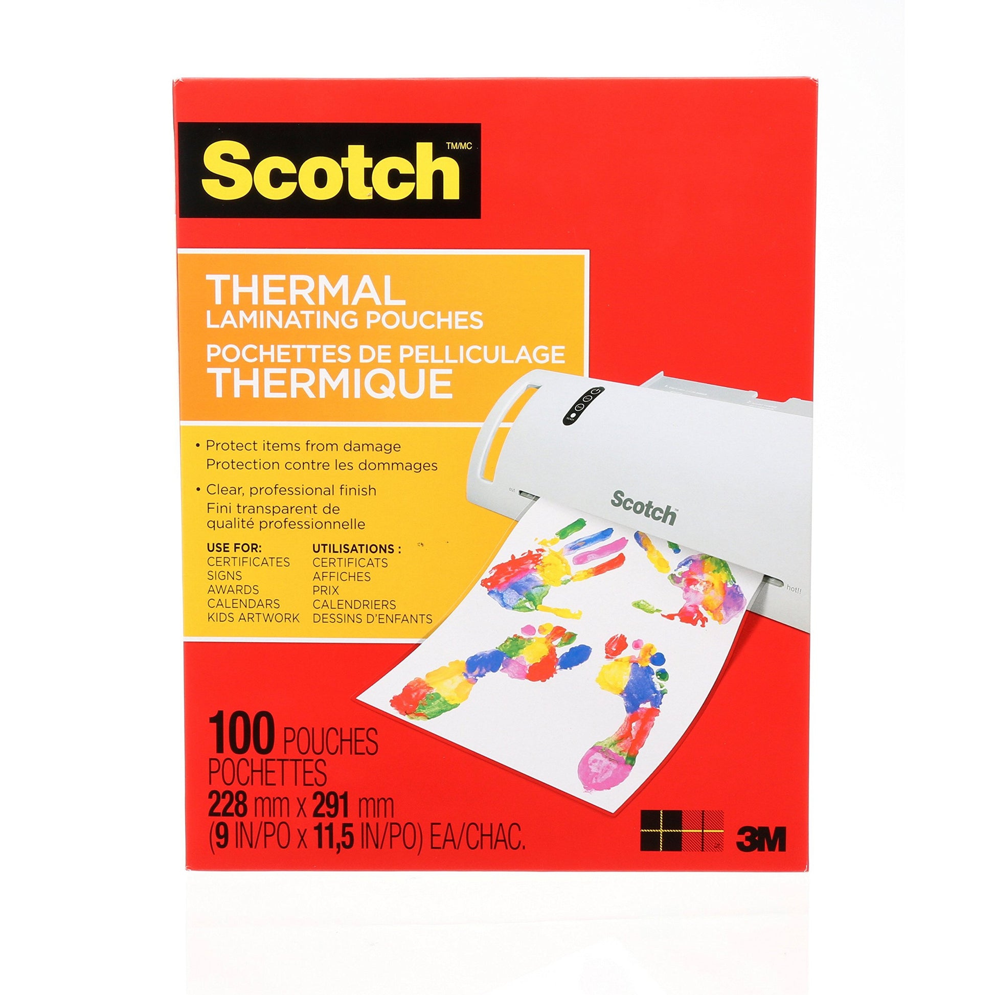 Scotch Thermal Laminating Sheets, Ideal Office or School Supplies, 9 in x 11.5 in, 3-Mil Thick, 100 Laminating Pouches - Available at All In One Marketplace Canada