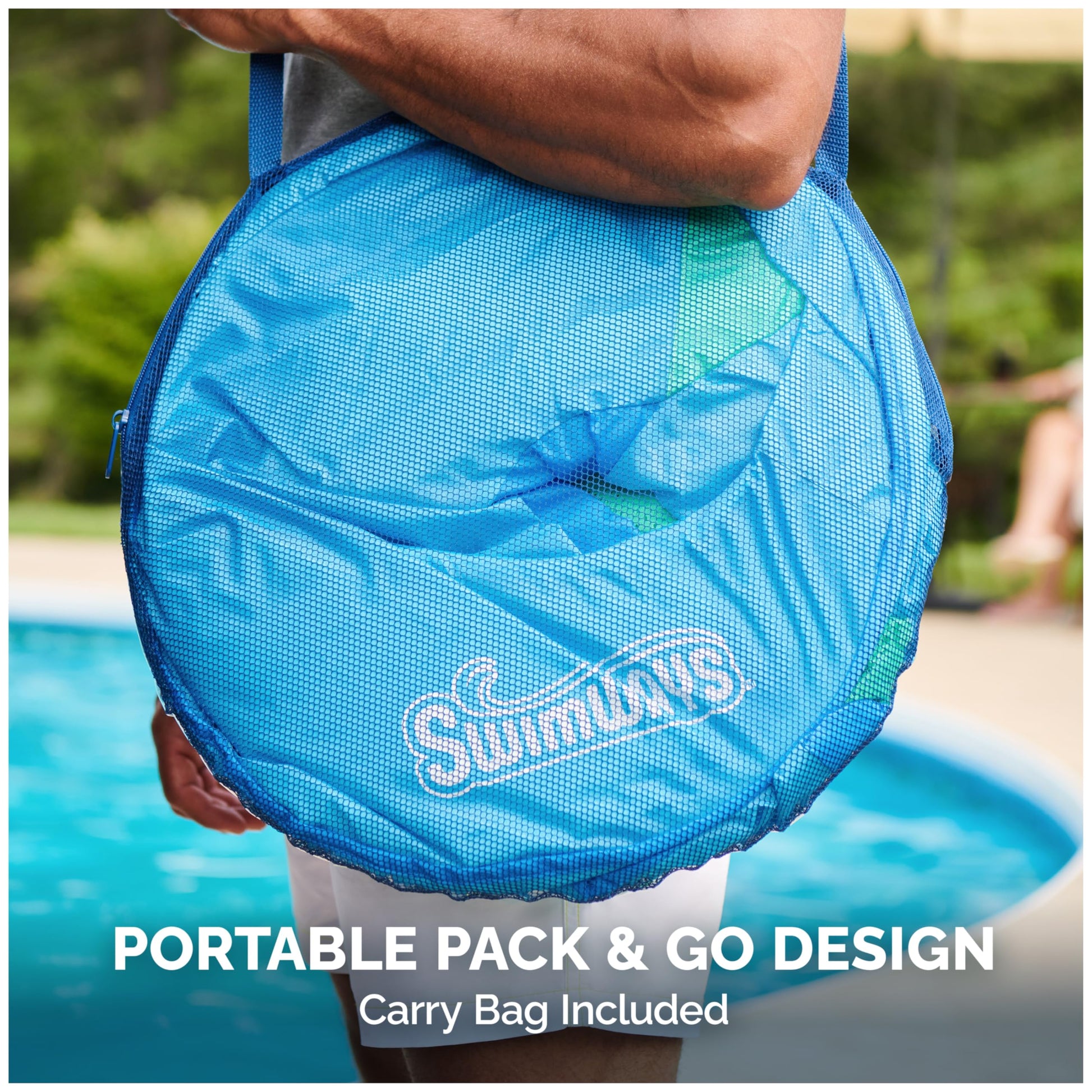 SwimWays Spring Float Premium Papasan Pool Lounger, Inflatable Pool Floats Adult with Fast Inflation for Ages 15 & Up, Sky Blue SwimWays