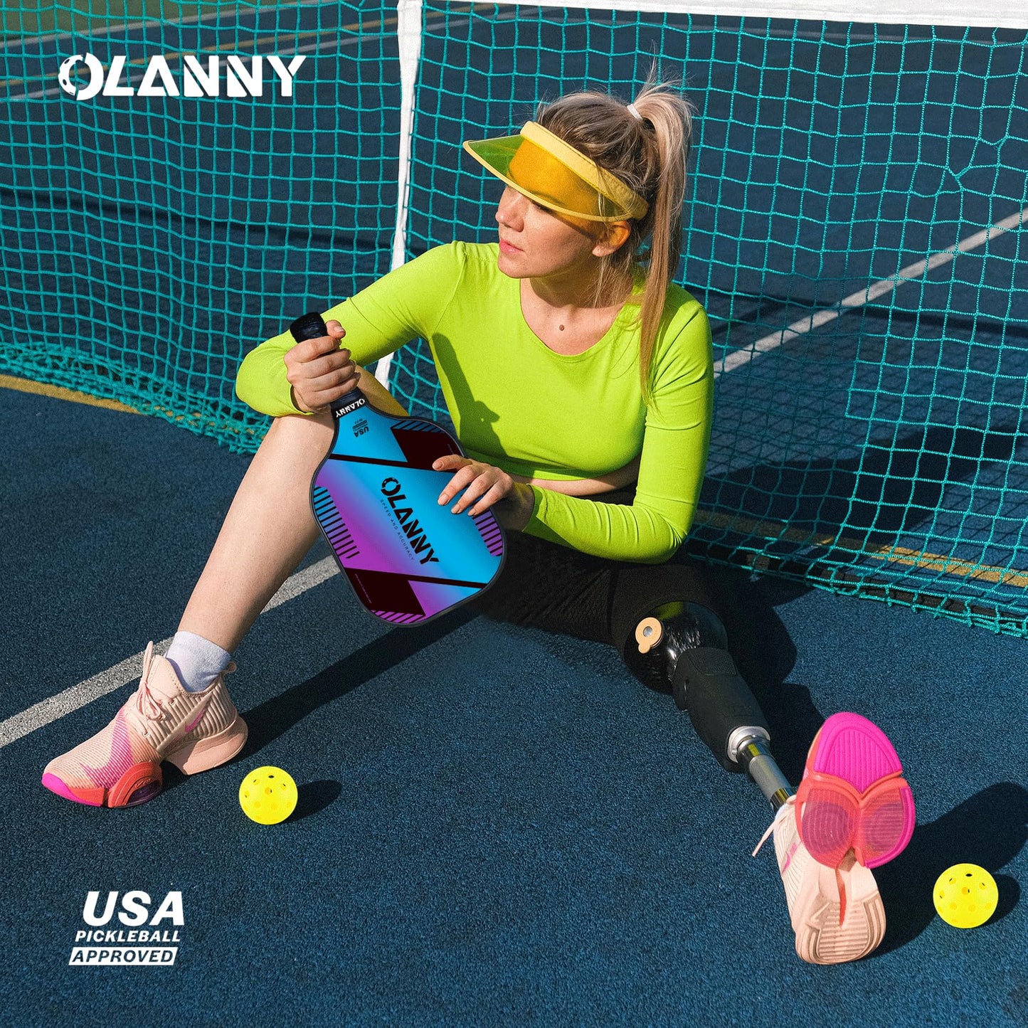OLANNY Graphite Pickleball Paddles 4 Pack - Premium Rackets Fiber Face & Polymer Honeycomb Core Pickleball Set Includes 4 Pickleball Paddles + Balls+1 Bag (Gradient Pickleball Paddles)